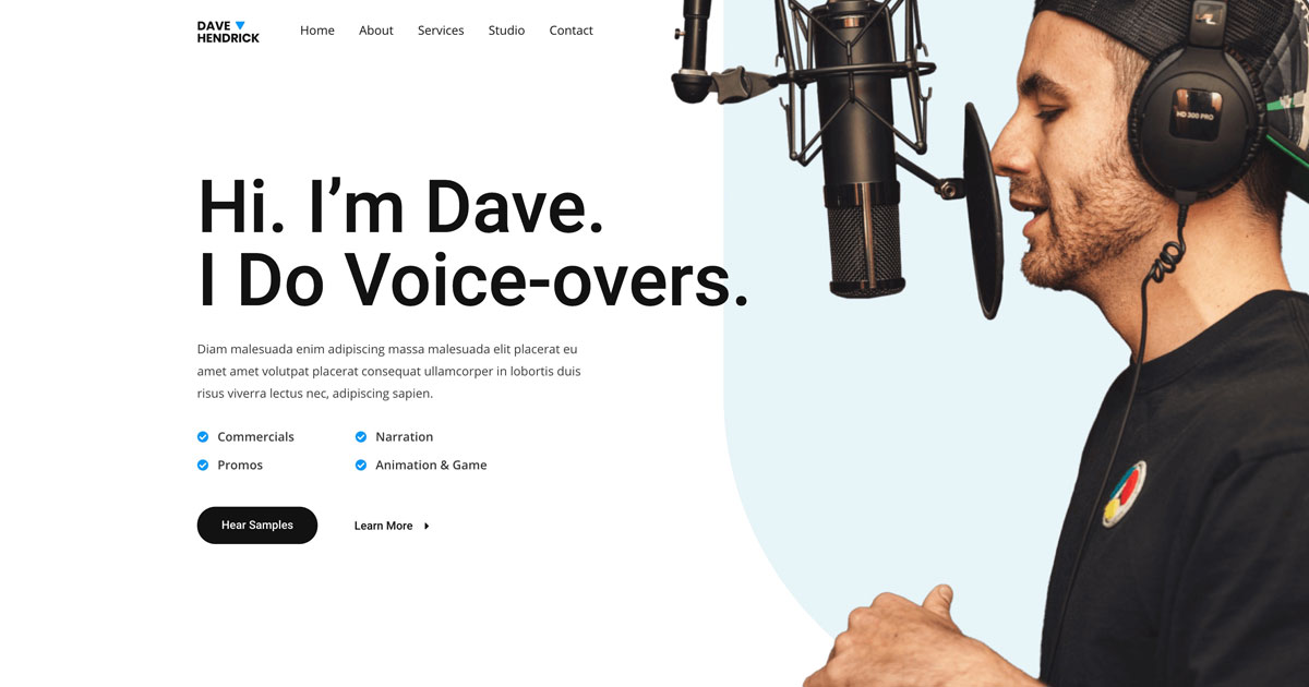Freelance Voiceover Artist Modern resume website template